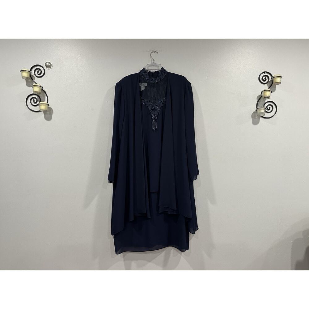 Patra Woman Cape Dress With Embellished Beads And Sequins Navy 20